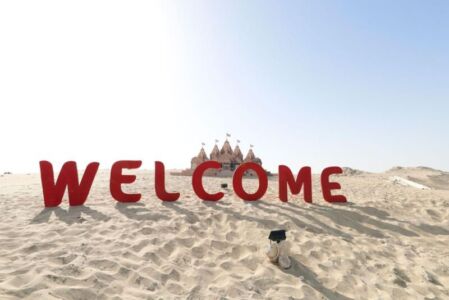Decoration welcoming guests to the Shilanyas (First stone laying ceremony) of the first Hindu Mandir in UAE page-uae-baps-hindu-temple-16