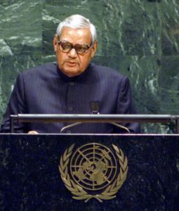 In this Sept 25, 2003, file photo, former prime minister Atal Bihari Vajpayee addresses the 58th session of the United Nations General Assembly at the United Nations HQ, USA. (PTI Photo) page-vajpayee-main-gallery-04