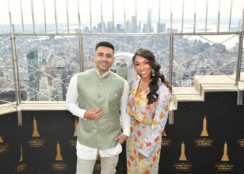 NEW YORK, NEW YORK - NOVEMBER 04: Jay Sean and Thara Natalie celebrate Diwali at The Empire State Building on November 04, 2021 in New York City. (Photo by Noam Galai/Getty Images for Empire State Realty Trust)
