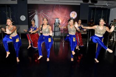 NEW YORK, NEW YORK - NOVEMBER 04: Dancers perform in celebration of Diwali at The Empire State Building on November 04, 2021 in New York City. (Photo by Noam Galai/Getty Images for Empire State Realty Trust)