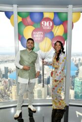 NEW YORK, NEW YORK - NOVEMBER 04: Jay Sean and Thara Natalie celebrate Diwali at The Empire State Building on November 04, 2021 in New York City. (Photo by Noam Galai/Getty Images for Empire State Realty Trust)