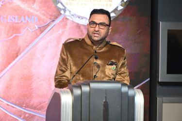 NEW YORK, NEW YORK - NOVEMBER 04: <> Jay Sean and Thara Natalie celebrate Diwali at The Empire State Building on November 04, 2021 in New York City. (Photo by Noam Galai/Getty Images for Empire State Realty Trust)