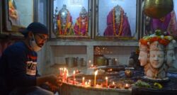 A Kashmiri Pandit family celebrates Diwali festival, at Hanuman Mandir in Srinagar Nov. 04, 2021. (Siliconeer/APHIMAGES/Umar Ganie)