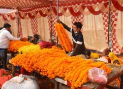 People rush to buy flowers at Ghazipur Mandi on the eve of Deepawali, in New Delhi, Nov. 3, 2021. (Siliconeer/APHIMAGES)