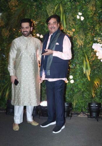 Anushka Ranjan's Sangeet ceremony attended by Shatrughan Sinha (r) with son, Luv. (APHimages)