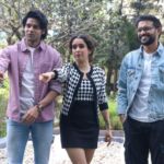 Sanya Malhotra and Abhimanyu Dasani (l) promoting "Meenakshi Sundareshwar" Netflix original movie at Dharma office, in Mumbai. (APHIMAGES)