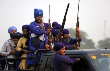Nihang Sikhs show their skills during Fateh Diwas, a religious procession taken out to mark the Bandi Chorh Diwas in Amritsar. (APHIMAGES)