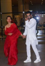 Newly-weds Rajkummar Rao and Patralekha spotted at Mumbai Airport post wedding in Chandigarh. (APHimages)