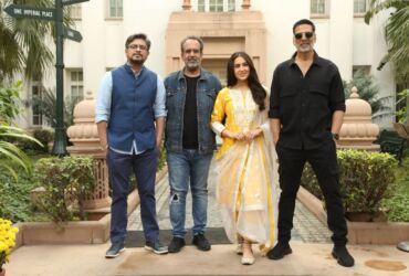 (L-r) Himanshu, Aanand L. Rai, Sara Ali Khan, and Akshay Kumar promote 'Atrangi Re' in New Delhi. (APH Images)