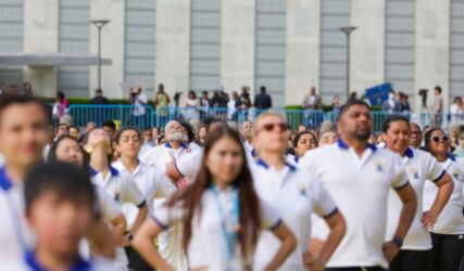 PM performs yoga at 9th annual International Day of Yoga 2023 celebrations at UN Headquarters, in New York on June 21, 2023.(PIB) PM performs yoga at 9th annual International Day of Yoga 2023 celebrations at UN Headquarters, in New York on June 21, 2023.(PIB)