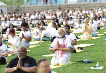 PM performs yoga at 9th annual International Day of Yoga 2023 celebrations at UN Headquarters, in New York on June 21, 2023. (PIB) PM performs yoga at 9th annual International Day of Yoga 2023 celebrations at UN Headquarters, in New York on June 21, 2023. (PIB)