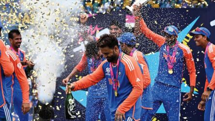 Glimpses of the India T20 Cricket Team winning the 2024 T20 World Cup Finals at the Kensington Oval, Bridgetown, Barbados on June 29. (Photos: Courtesy of ICC)